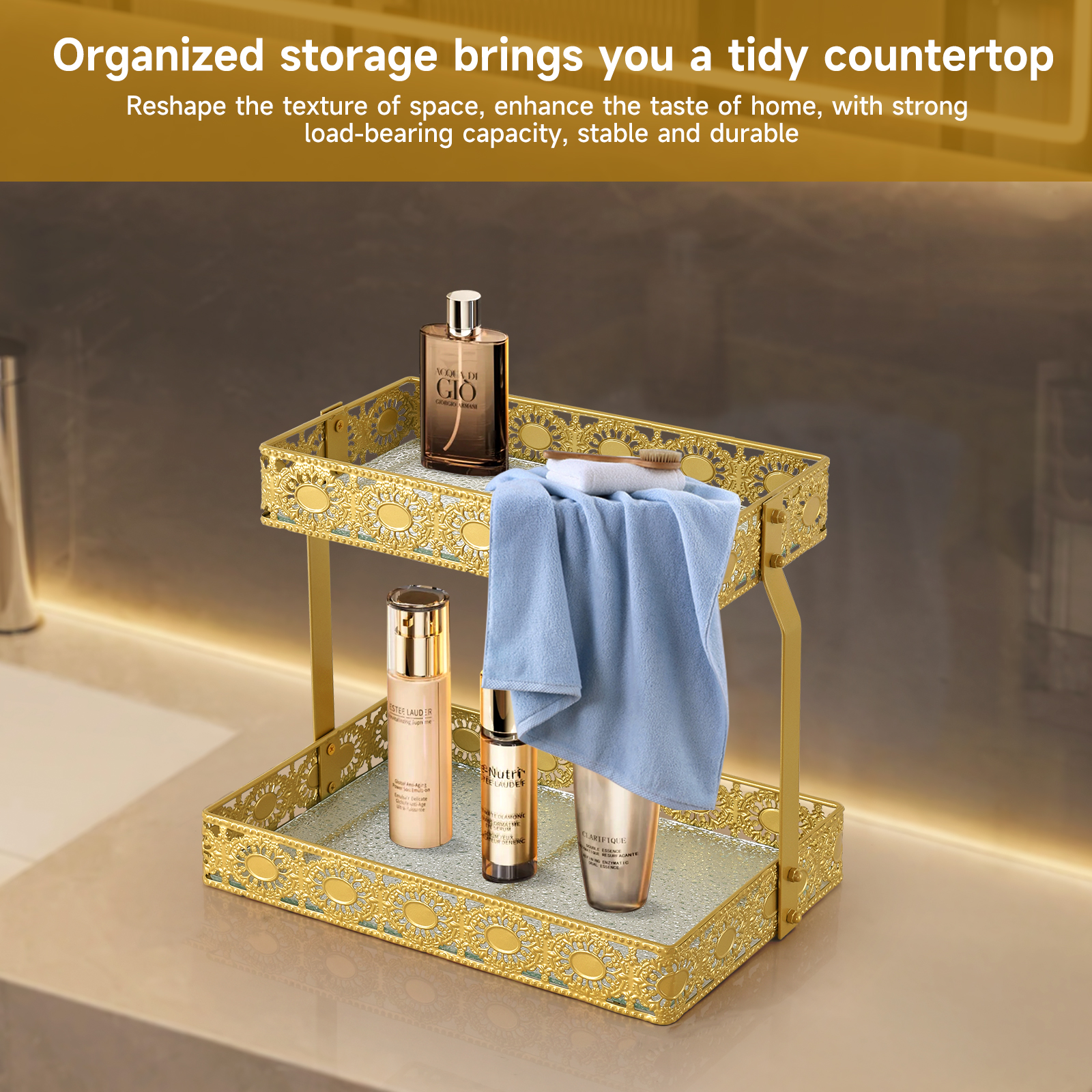 High Luxury Skincare - Double-Layer Glass Storage Tray with Portable